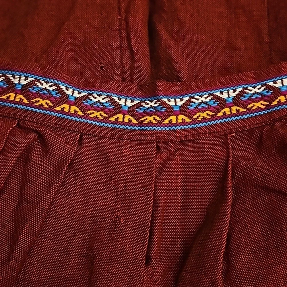 Vintage Guatemalan Oxblood Embroidered Pockets Folk Half Apron